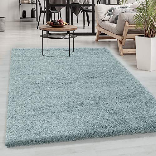 Carpetsale24 Teppich Wohnzimmer Shaggy 50 mm Florhöhe 120 x 170 cm Blau - Hochflor Teppich Schlafzimmer Einfarbig Design Extra Weich und Moderne - Langflor Flauschiger Teppich Küche Esszimmer von Carpetsale24