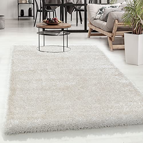 Carpetsale24 Teppich Wohnzimmer Shaggy Einfarbig Design 140 x 200 cm Natur - Hochflor Teppich Schlafzimmer Luxuriöse Kuschelig und Super Weich Flauschiger Teppich Langflor 50 mm Florhöhe Rechteckig von Carpetsale24