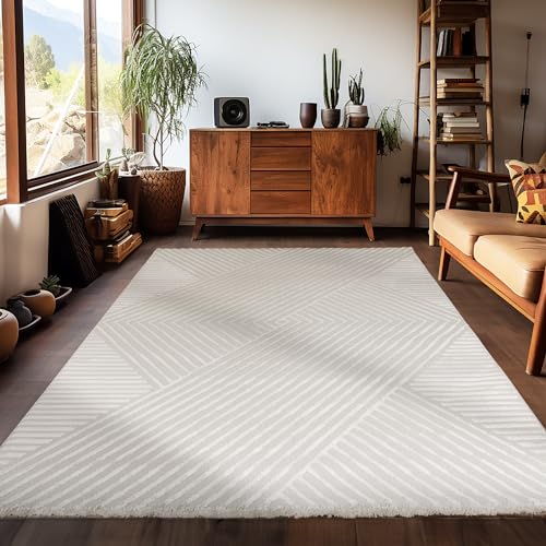 Teppich Wohnzimmer Kurzflor 140 x 200 cm Flauschiger Teppich Natur Moderne Skandinavisches Boho Muster - Teppiche Schlafzimmer Esszimmer Küche Extra Weich 3d Teppich - Wohnzimmerteppich Waschbar von Carpetsale24