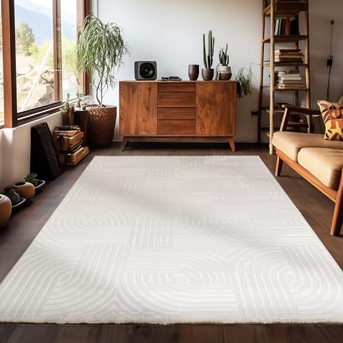 Teppich Wohnzimmer Kurzflor 160 x 230 cm Flauschiger Teppich Natur Moderne Skandinavisches Boho Muster - Teppiche Schlafzimmer Esszimmer Küche Extra Weich 3d Teppich - Wohnzimmerteppich Waschbar von Carpetsale24