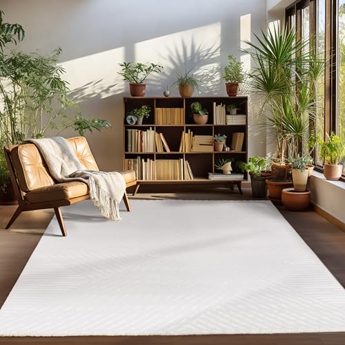 Carpettex Kurzflor Teppich Wohnzimmer 200x300 Creme Teppich Skandinavisch Stil Teppich 3D Effekt Teppich 200 x 290 cm - Waschbarer Teppich Schlafzimmer Küchenteppich Boho Design Weich und Flauschig von Carpettex Teppich