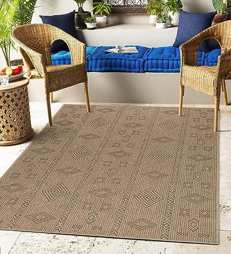 Carpettex Outdoor Teppich Wetterfest 140 x 200 cm Sisal & Jute Optik Natur - Ideal für Balkon, Garten, Terrasse und als Küchenteppich - Teppich Waschbar, Wasserfest, Pflegeleicht, Vintage Design von Carpettex Teppich