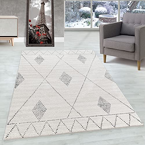 Kurzflor Teppich Wohnzimmer Berber Design Teppich Skandinavische Stil Natur Optik, Farbe: Creme-5, Größe: 80 x 250 cm von Carpettex Teppich