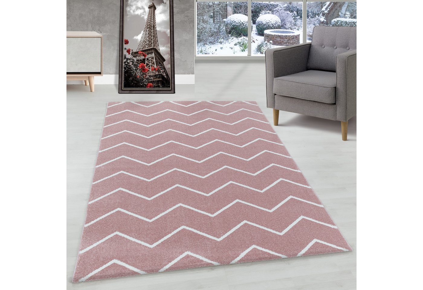 Frisé-Teppich Chevron-Design, Carpettex, Läufer, Höhe: 11 mm, Modern Kurzflor Teppich Wohnzimmer Chevron Design Pflegeleicht von Carpettex