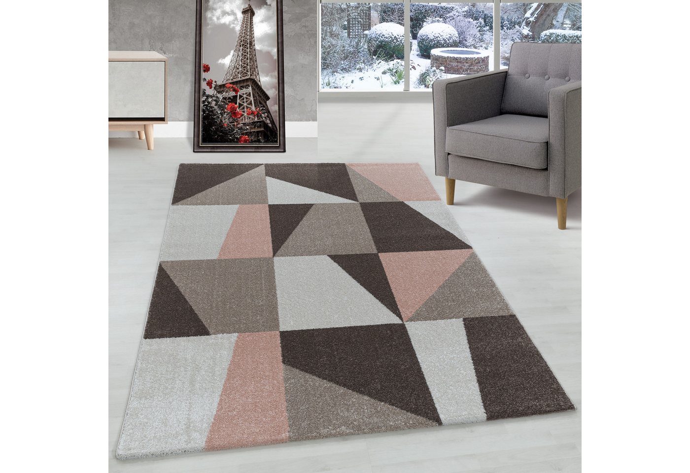 Frisé-Teppich Ombre Design, Carpettex, Läufer, Höhe: 10 mm, Kurzflor Teppich Ombre Design Rosa Modern Stil Stil Teppich Wohnzimmer von Carpettex