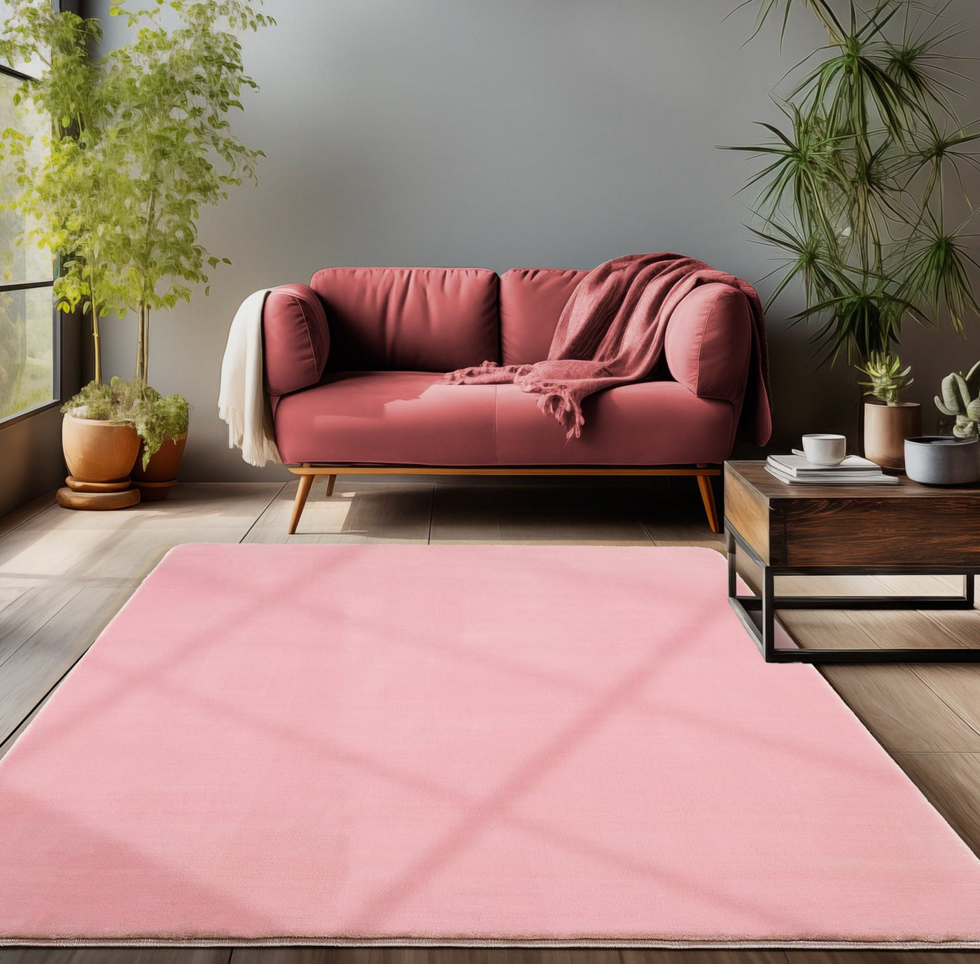 Hochflor-Teppich Unicolor - Einfarbig, Carpettex, Läufer, Höhe: 13 mm, Flauschiger Teppich Wohnzimmer Einfarbig Soft Felloptik Anti-Rutsch von Carpettex