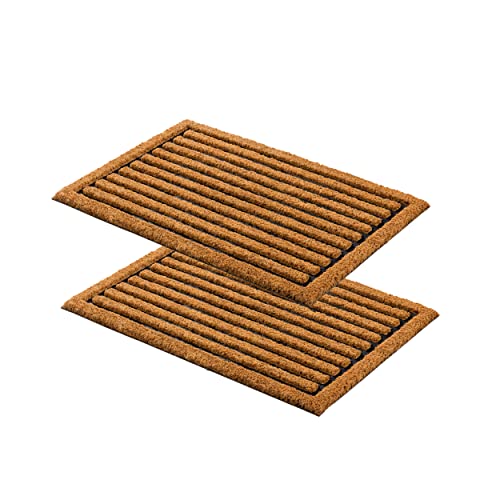 Carpido Fußmatte Kokos Streifen Design – Sauberlauf 40x60 cm 2er Set – Türmatte innen – antibakterielle Eingangsmatte – Kokosmatte mit Gummi – handgefertigt von Carpido