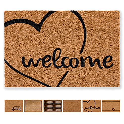 Carpido Fußmatte Kokos Welcome Herz Design – Sauberlauf 40x60 cm – Türmatte Innen Bereich – antibakterielle Kokosmatte – natürliches Material von Carpido