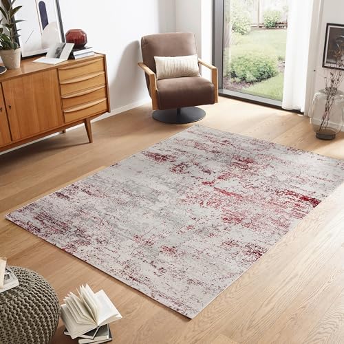 Carpido Hochwertiger & vielseitiger Teppich Antonia - moderner Kurzflor Teppich - Teppich Wohnzimmer - Teppich Schlafzimmer - 80x150cm - rot/Creme von Carpido