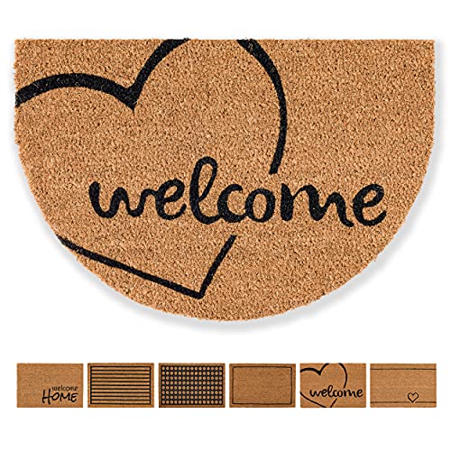 Carpido Fußmatte Kokos Welcome Herz Design Halbrund – Sauberlauf 40x60 cm – Türmatte Innen Bereich – antibakterielle Kokosmatte – natürliches Material von Carpido