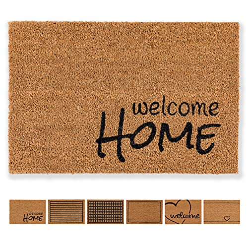 Carpido Fußmatte Kokos Welcome Home Design – Sauberlauf 40x60 cm – Türmatte Innen Bereich – antibakterielle Kokosmatte – natürliches Material von Carpido