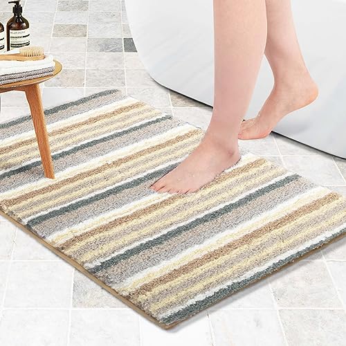 Carvapet rutschfest Badematte Badezimmerteppich Wasserabsorbierend Badvorleger Gestreifte Weiche Plüsch Mikrofaser Badteppich(51x81cm,Gelb) von Carvapet