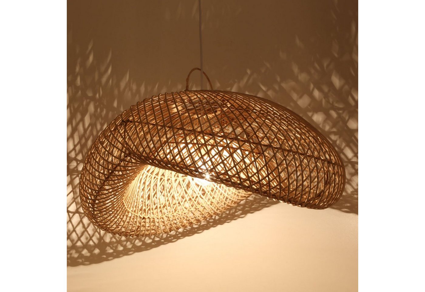 Casa Moro Deckenleuchten Rattan Lampe LUNA in Wellen Form handgemachte Pendelleuchte, ohne Leuchtmittel, moderne Hängelampe in Natur Beige von Casa Moro