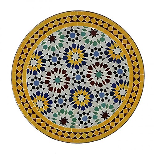 Casa Moro Orientalischer Gartentisch marokkanischer Mosaiktisch Ø 70 cm Ankabut Gelb | Kunsthandwerk aus Marrakesch | Dekorativer Beistelltisch Balkontisch | MT2089 von Casa Moro