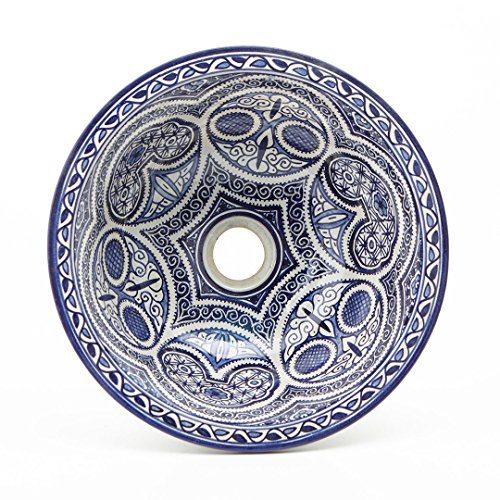 Casa Moro Orientalisches Keramik-Waschbecken Fes69 blau-weiß Ø 35 cm rund | Handbemaltes Aufsatzwaschbecken Handwaschbecken für Bad Waschtisch Gäste-WC | WB35269 von Casa Moro