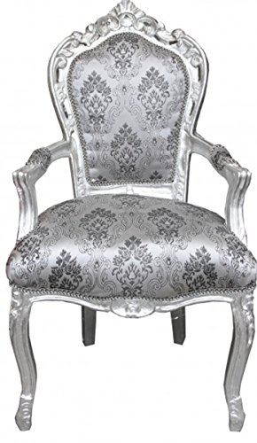 Casa Padrino Barock Esszimmer Stuhl Grau Muster/Silber mit Armlehnen - Möbel von Casa Padrino