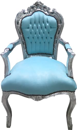 Casa Padrino Barock Esszimmer Stuhl mit Armlehnen Türkis/Silber - Möbel Antik Stil von Casa Padrino