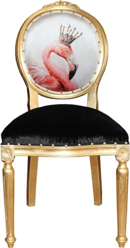 Casa Padrino Barock Luxus Esszimmer Stuhl ohne Armlehnen Flamingo mit Krone und mit Bling Bling Glitzersteinen - Designer Stuhl - Limited Edition von Casa Padrino