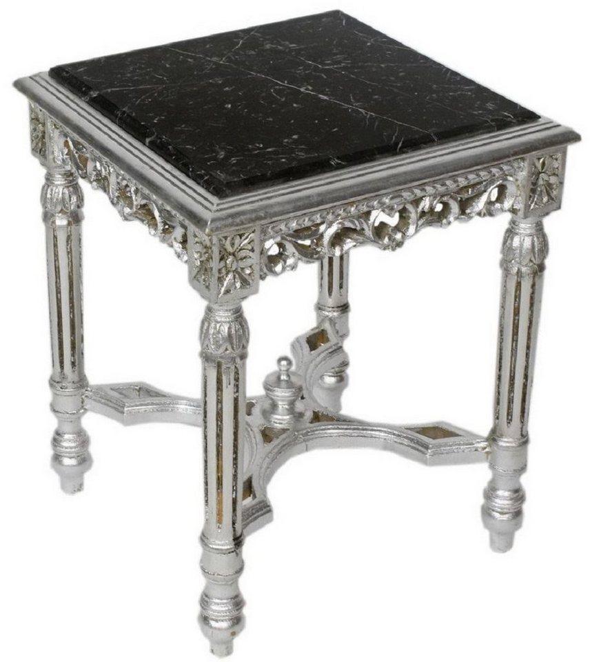 Casa Padrino Beistelltisch Barock Beistelltisch Silber / Schwarz - Handgefertigter Massivholz Tisch mit Marmorplatte - Barock Möbel von Casa Padrino