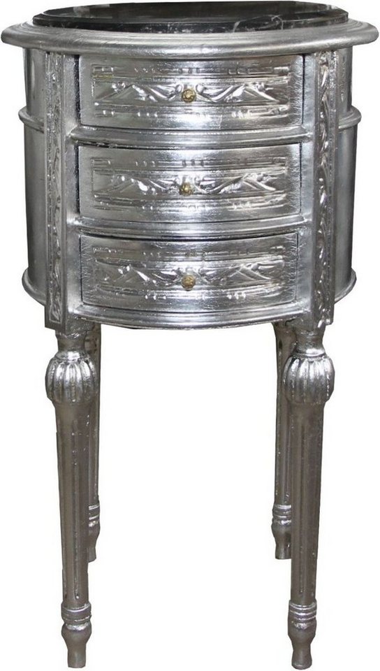 Casa Padrino Beistelltisch Barock Kommode / Beistelltisch Silber mit schwarzer Marmorplatte Höhe 72 cm, Durchmesser 41 cm - Nachttisch Konsole von Casa Padrino