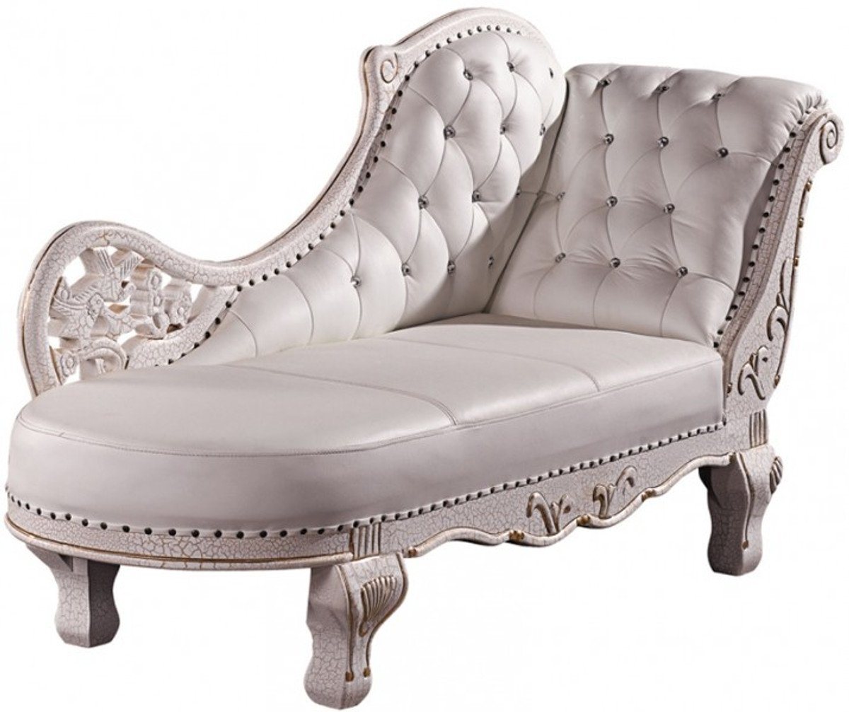 Casa Padrino Chaiselongue Barock Chaiselongue Antik Weiß / Echt Leder Chaise Lonque von Casa Padrino