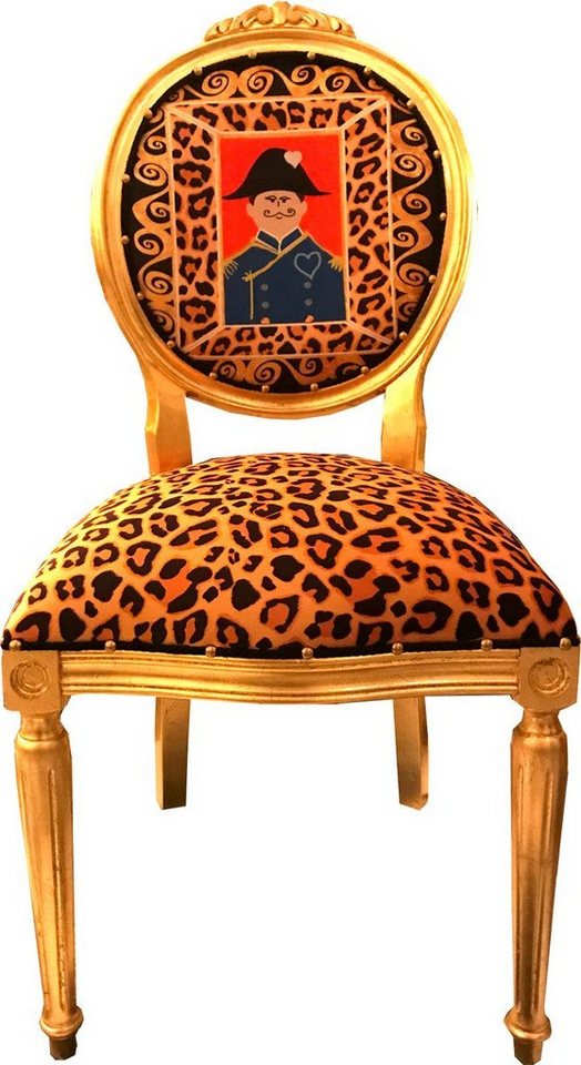 Casa Padrino Esszimmerstuhl Barock Medaillon Luxus Esszimmer Stuhl Leopard / Gold Napoleon - Luxs Kollektion von Casa Padrino