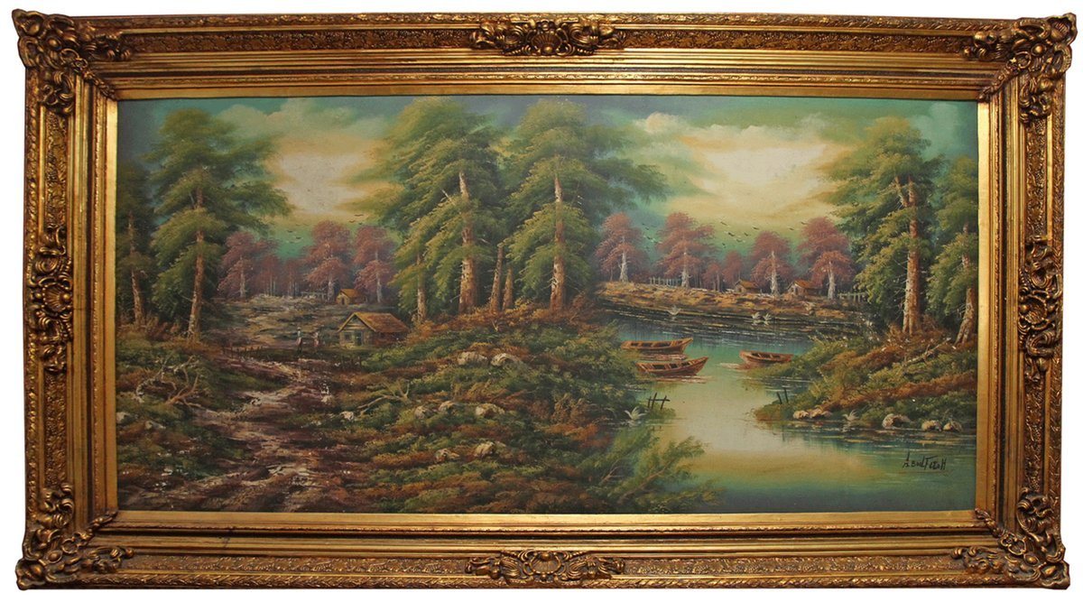 Casa Padrino Ölgemälde Barock Ölgemälde Landschaft Mehrfarbig / Gold 285 x H. 164 cm - Riesiges handgemaltes Barock Gemälde mit massivem Prunkrahmen von Casa Padrino