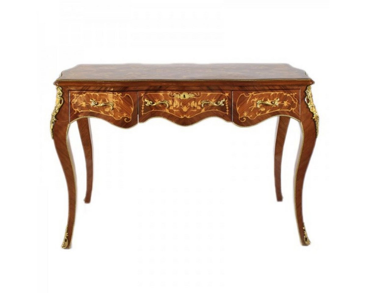 Casa Padrino Schreibtisch Barock Schreibtisch Mahagoni Intarsien / Gold 120 cm - Antik Stil Sekretär Luxus Möbel von Casa Padrino