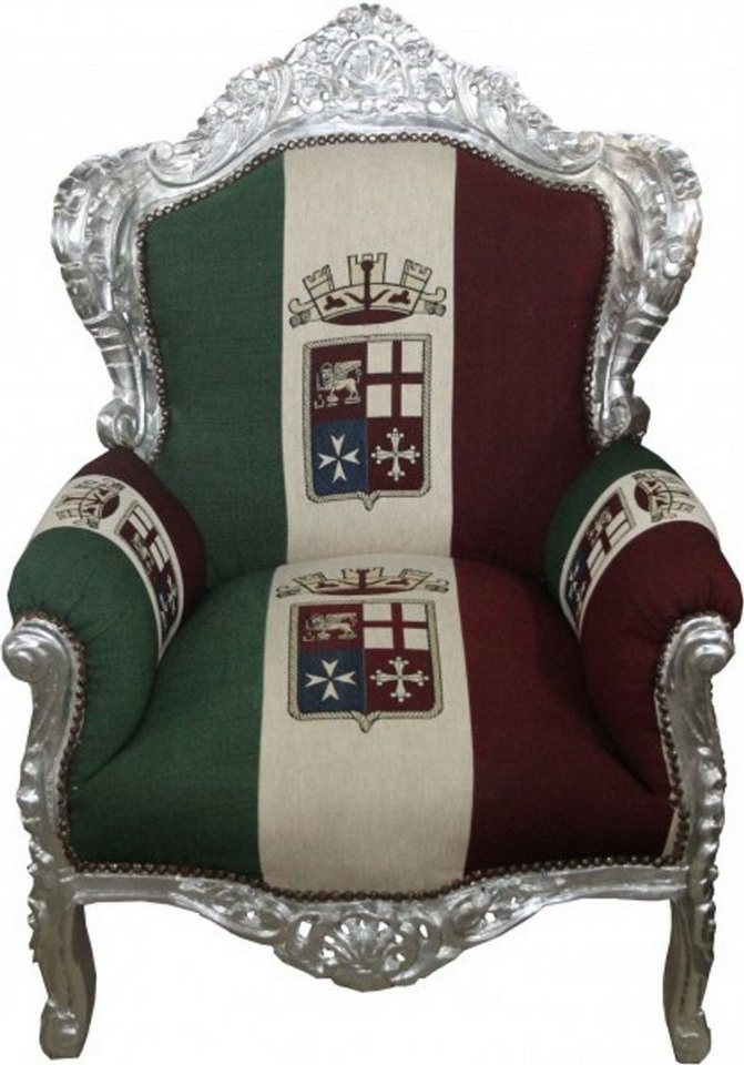 Casa Padrino Sessel Barock Sessel "King" Italien / Silber - Möbel Antik Stil von Casa Padrino