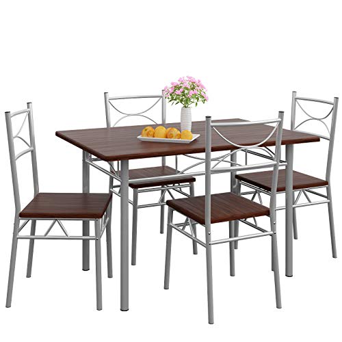 Casaria® Esstisch mit 4 Stühlen Holz 5-TLG Set Metall 110x70cm Industrial Esszimmer Küche Stühle Tisch Möbel Essgruppe Sitzgruppe Paul Eiche Dunkel von Casaria