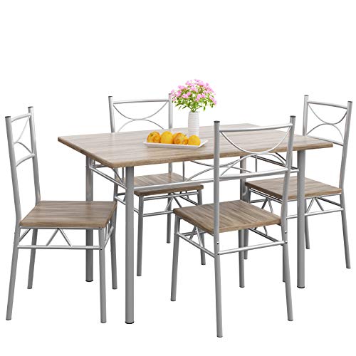 Casaria® Esstisch mit 4 Stühlen Holz 5-TLG Set Metall 110x70cm Industrial Esszimmer Küche Stühle Tisch Möbel Essgruppe Sitzgruppe Paul Eiche von Casaria