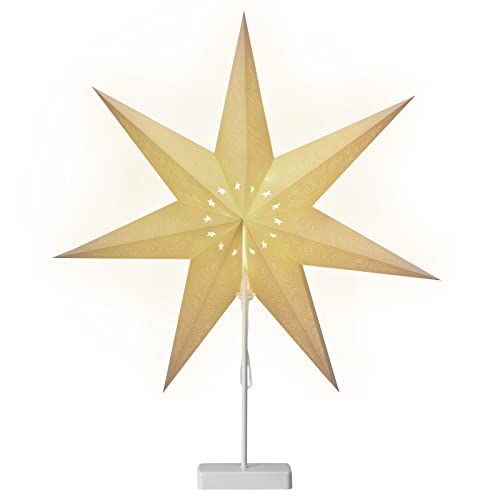 Casaria LED Weihnachtsstern Kabellos 60cm mit Ständer Beleuchtet Fenster Batterie Faltbar Warmweiß Weihnachten Deko Leuchtstern Papierstern Dekostern von Casaria