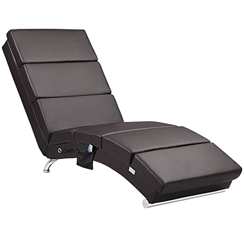 Casaria® Relaxliege XXL Massage Heizfunktion 186x89x55cm Ergonomisch Kunstleder Gepolstert 180kg Belastbarkeit Wohnzimmer Chaiselongue Relaxsessel Braun von Casaria