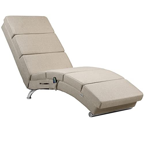 Casaria® Relaxliege XXL Massage Heizfunktion 186x 89x 55 cm Ergonomisch Stoff Gepolstert 180 kg Belastbarkeit Wohnzimmer Chaiselongue Relaxsessel Beige von Casaria