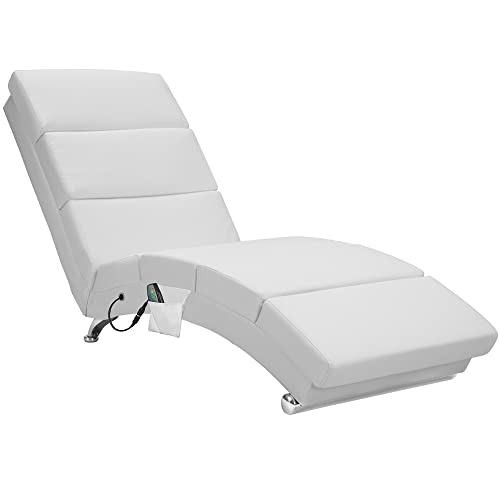 Casaria® Relaxliege XXL Massage Heizfunktion 186x89x55cm Ergonomisch Kunstleder Gepolstert 180kg Belastbarkeit Wohnzimmer Chaiselongue Relaxsessel Weiß von Casaria