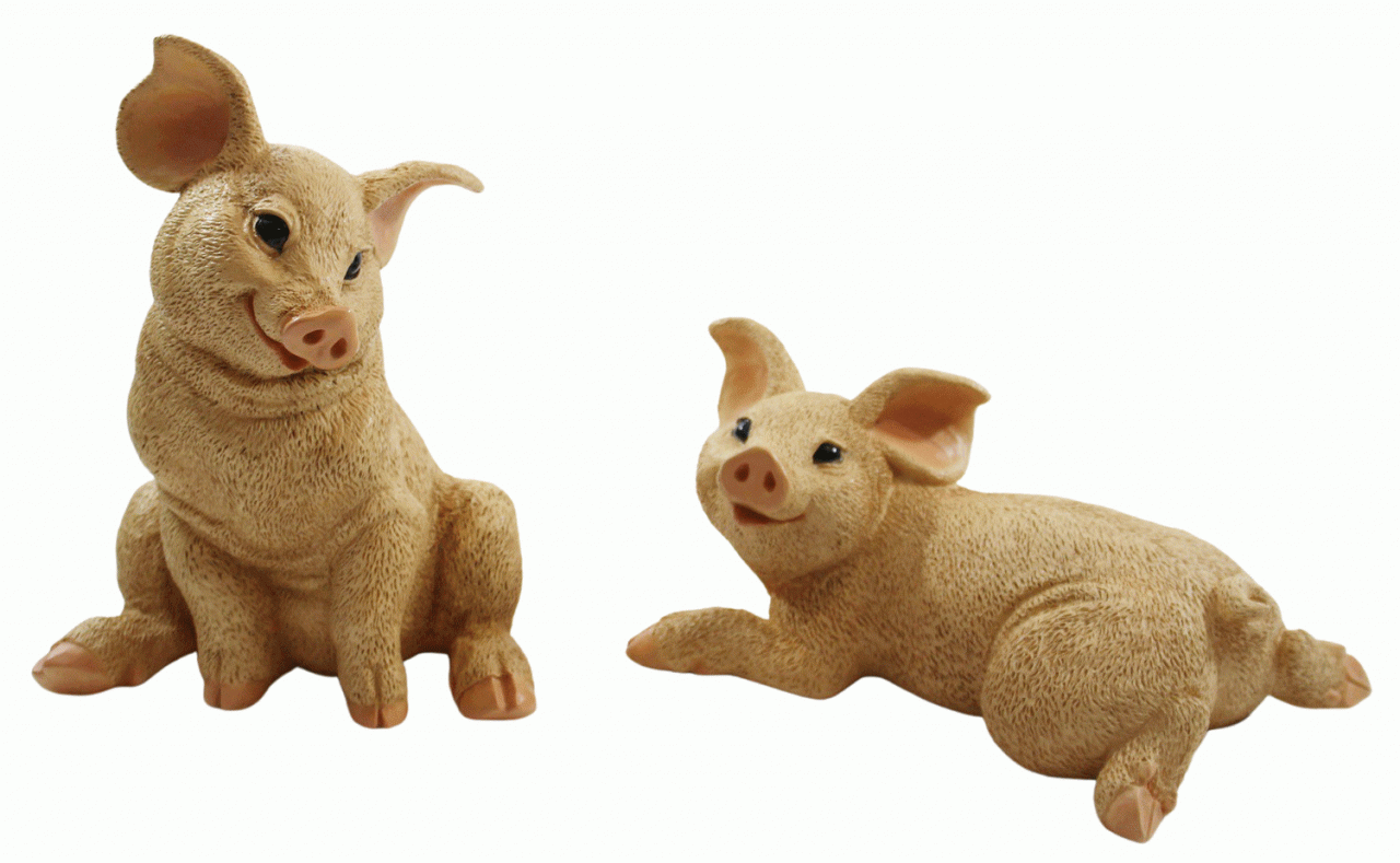 Dekofigur Tierfigur Ferkel Schweinchen 2-er Satz natur Kollektion Castagna aus Resin H 10-22 cm von Castagna