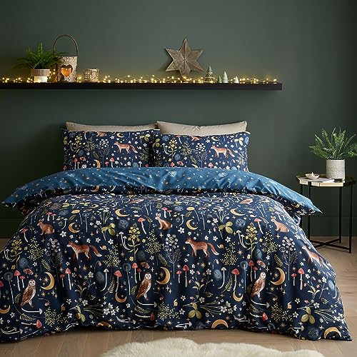 Catherine Lansfield Enchanted Twilight Animals Wende-Bettwäsche-Set für Einzelbett, mit Kissenbezug, Marineblau von Catherine Lansfield