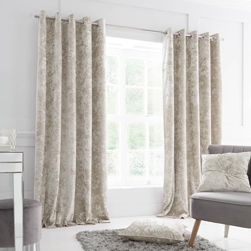 Catherine Lansfield Knautschsamt Vorhänge mit Ösen, Pannesamt, Polyester, Natur, Eyelet Curtains-66x72 Inch von Catherine Lansfield