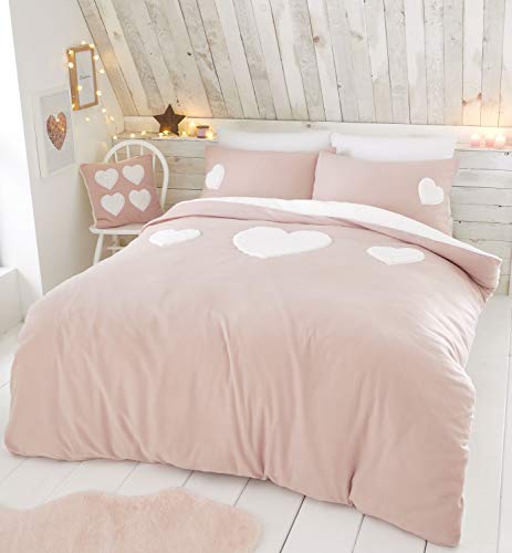 Catherine Lansfield Kuscheliges Herz Bettwäsche-Set, Polyester, Blush, Doppelbett von Catherine Lansfield