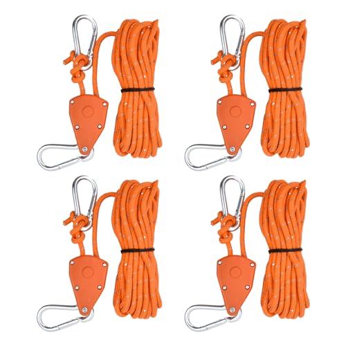 4 Stück Abspannseile Abspannleinen Camping mit Ratsche, 6mm x 5m Rope Seilratsche mit Seilspanner, Zeltschnur Reflektierend, Ratchet Hanger Heavy Duty für Sturm Sonnensegel Wandern (Orange) von Catime