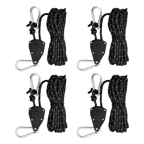 4 Stück Abspannseile Abspannleinen Camping mit Ratsche, 6mm x 5m Rope Seilratsche mit Seilspanner, Zeltschnur Reflektierend, Ratchet Hanger Heavy Duty für Sturm Sonnensegel Wandern (Schwarz) von Catime