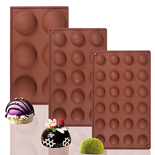 Halbkugel Form für Schokolade, Hemisphere Silikonform, Halbkugel Backform Eiswürfelform für Kuchen Gelee, Pudding, Bonbons Eiscreme Dome Mousse (6 + 15 + 24 Löcher, 3 Stück) von Catime