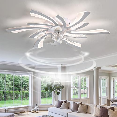 Caufloce LED Deckenleuchte Mit Ventilator Und Fernbedienung 6 Speed Reversibel Deckenventilator Mit Beleuchtung Moderne Timer Deckenventilator Mit Beleuchtung Groß Für Wohnzimmer-white von Caufloce