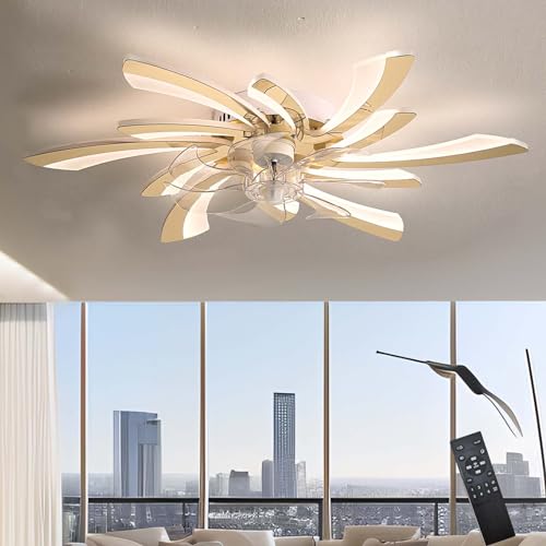 Caufloce LED Deckenventilator Mit Beleuchtung Leise, Modern Dimmbar Ventilator Lampe Smart Reversibel Fernbedienung Schlafzimmer Deckenlampe Ventilator Für Wohnzimmer, Küchen-Weiß von Caufloce