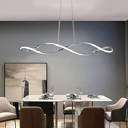 Cblbser LED Esszimmerlampe Hängeleuchten & Pendelleuchten Dimmbar mit Fernbedienung LED Pendellampe Chrom 42W Höhenverstellbar Esstisch Wohnzimmer Bar Büro Küche Lampen Deckenbeleuchtung L92 cm von Cblbser