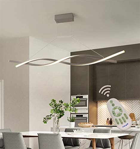 Cblbser LED Pendelleuchte Dimmbar Esszimmerlampe Hoehenverstellbar Esstisch Küche Hängend Decke Lampe mit Fernbedinung, Modern Design Metall Acryl-schirm Deco Lüster für Wohnzimmer Büro (Grau, L80cm) von Cblbser