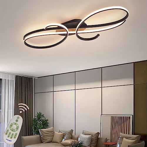 LED Deckenleuchte Dimmbar Wohnzimmer Esszimmer Schlafzimmer Esstisch Decke Hängend Lampe mit Fernbedienung, Modern Ring Design Acryl-schirm Kronleuchter für Flur Küche Büro Leuchte (Schwarz, L80cm) von Cblbser