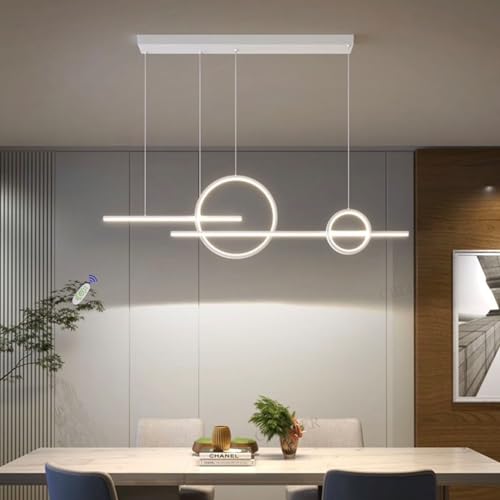 Moderne LED Hängelampe Esstisch, 56W LED Hängeleuchte & Pendelleuchten Höhenverstellbar, 110cm Dimmbar Mit Fernbedienung Hängeleuchte Esstischlampe, 3000K-6500K Esszimmerlampen Küchen Lampen (Weiß) von Cblbser