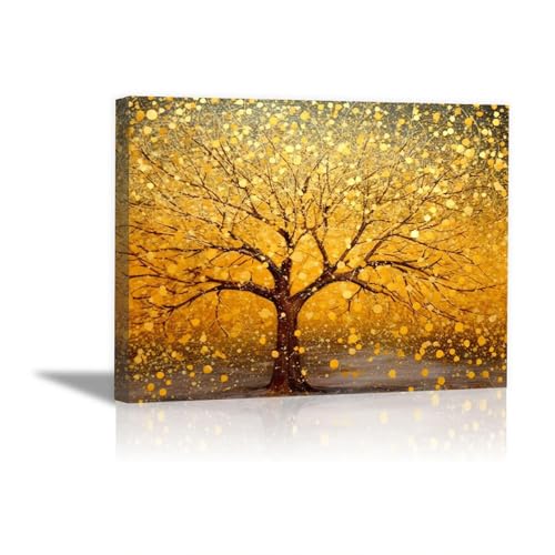 CcacHe Baum des Lebens LeinwäNde Groß Xxl Wandbilder Schlafzimmer Deko, Abstrakt Gold-braun Canvas Painting Wanddekoration Wohnzimmer Wanddeko -75x115cm Gerahmt von CcacHe