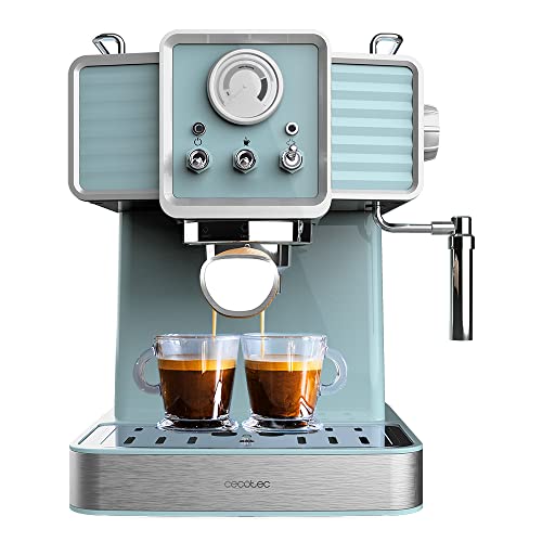 Cecotec Espressomaschine Power Espresso 20 Tradizionale Light Blue, 1350 W, Espresso und Cappuccino, 20 Bar und Thermoblock, Dampfauslass, Manometer, Vintage-Design, Fassungsvermögen 1,5 Liter von Cecotec